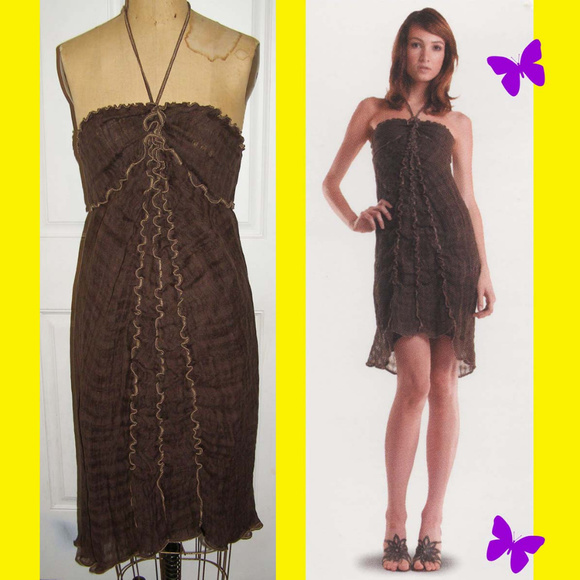 NWT Brown linen Halter dress by Max Studio L 10-12 - Picture 1 of 8